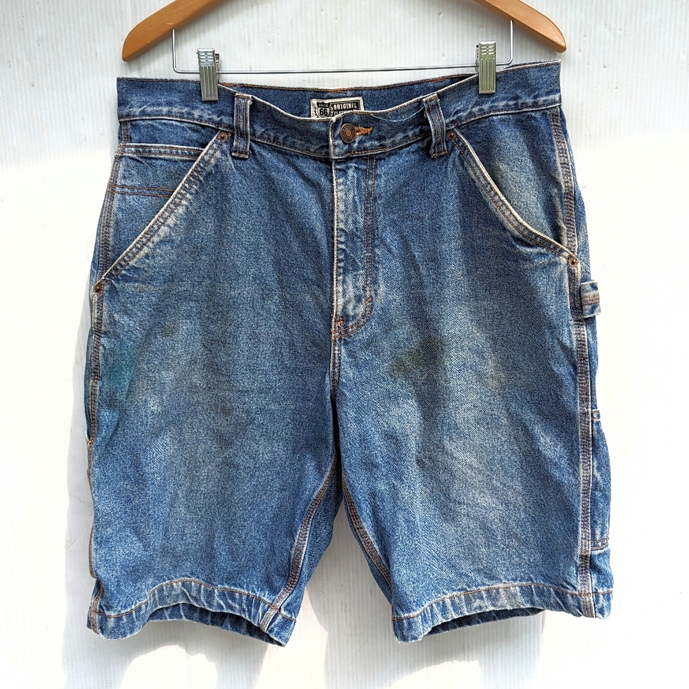 ROUTE 66 mens blue denim baggy cargo shorts  size 36